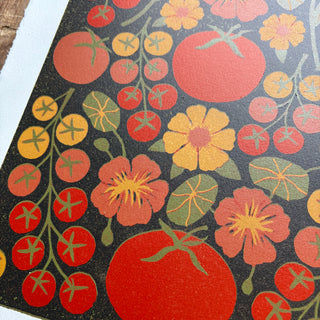Hand Block Printed "Tomatoes" Reduction Print - No. 22
