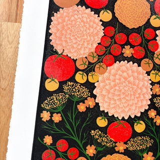 Hand Block Printed "August Garden" Reduction Print - No. 6
