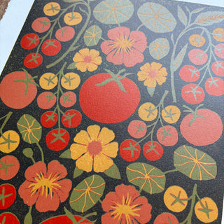 Hand Block Printed "Tomatoes" Reduction Print - No. 22