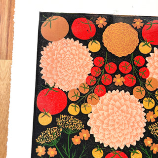 Hand Block Printed "August Garden" Reduction Print - No. 6