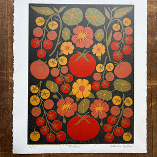 Hand Block Printed "Tomatoes" Reduction Print - No. 21