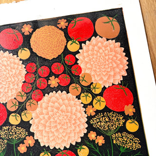 Hand Block Printed "August Garden" Reduction Print - No. 6