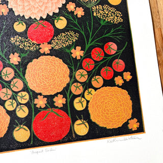 Hand Block Printed "August Garden" Reduction Print - No. 6