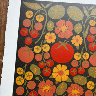 Hand Block Printed "Tomatoes" Reduction Print - No. 21