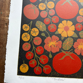 Hand Block Printed "Tomatoes" Reduction Print - No. 21