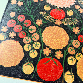 Hand Block Printed "August Garden" Reduction Print - No. 6