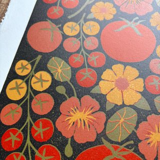 Hand Block Printed "Tomatoes" Reduction Print - No. 21