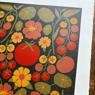 Hand Block Printed "Tomatoes" Reduction Print - No. 21
