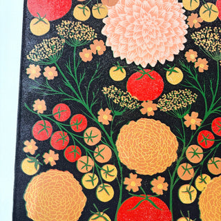 Hand Block Printed "August Garden" Reduction Print - No. 6