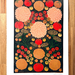 Hand Block Printed "August Garden" Reduction Print - No. 7
