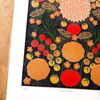 Hand Block Printed "August Garden" Reduction Print - No. 7