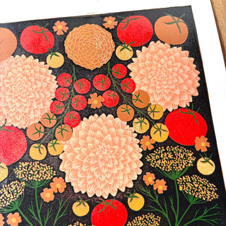 Hand Block Printed "August Garden" Reduction Print - No. 7