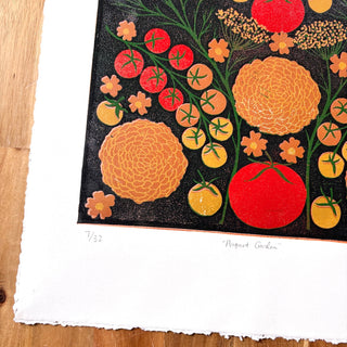 Hand Block Printed "August Garden" Reduction Print - No. 7