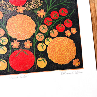 Hand Block Printed "August Garden" Reduction Print - No. 7