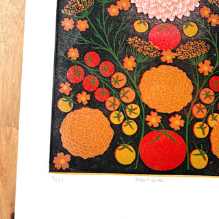 Hand Block Printed "August Garden" Reduction Print - No. 9