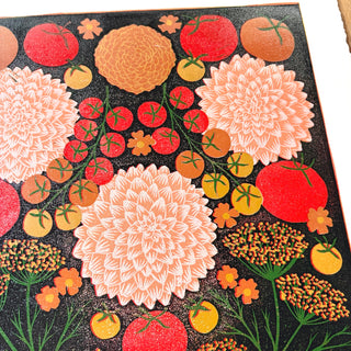 Hand Block Printed "August Garden" Reduction Print - No. 9