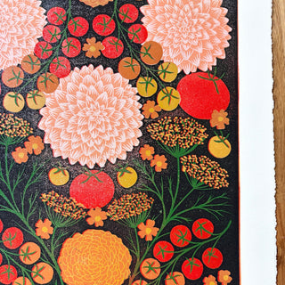 Hand Block Printed "August Garden" Reduction Print - No. 9
