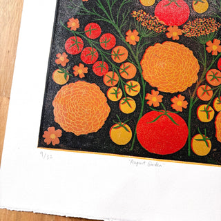Hand Block Printed "August Garden" Reduction Print - No. 9