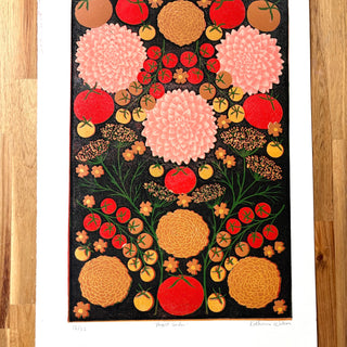 Hand Block Printed "August Garden" Reduction Print - No. 12