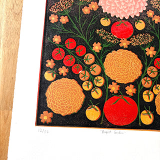 Hand Block Printed "August Garden" Reduction Print - No. 12