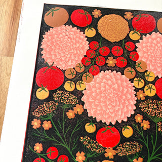 Hand Block Printed "August Garden" Reduction Print - No. 12