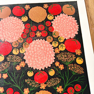 Hand Block Printed "August Garden" Reduction Print - No. 12