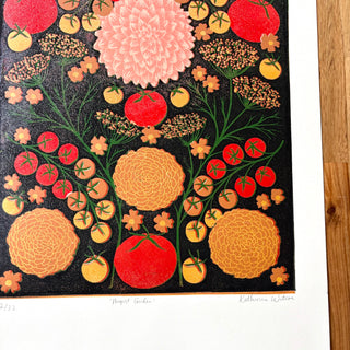 Hand Block Printed "August Garden" Reduction Print - No. 12