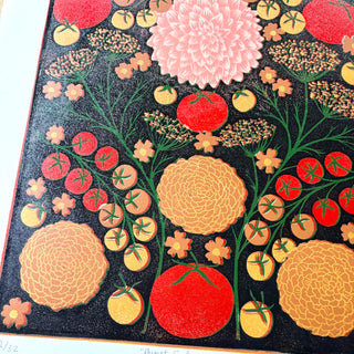 Hand Block Printed "August Garden" Reduction Print - No. 12