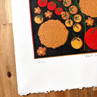 Hand Block Printed "August Garden" Reduction Print - No. 12