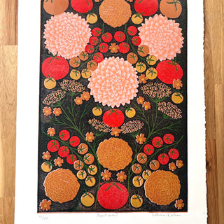 Hand Block Printed "August Garden" Reduction Print - No. 14