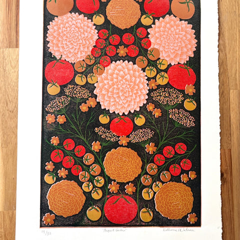 Hand Block Printed "August Garden" Reduction Print - No. 14
