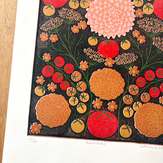 Hand Block Printed "August Garden" Reduction Print - No. 14