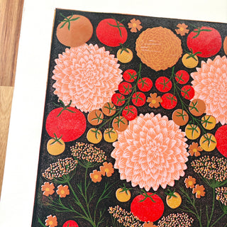Hand Block Printed "August Garden" Reduction Print - No. 14