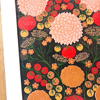 Hand Block Printed "August Garden" Reduction Print - No. 14
