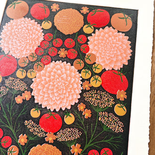 Hand Block Printed "August Garden" Reduction Print - No. 14