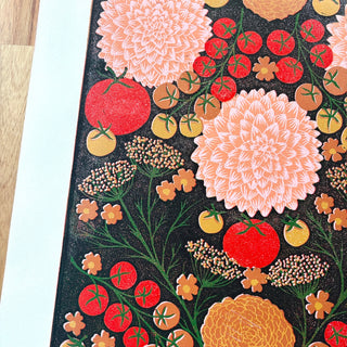 Hand Block Printed "August Garden" Reduction Print - No. 14