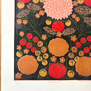 Hand Block Printed "August Garden" Reduction Print - No. 14