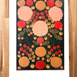 Hand Block Printed "August Garden" Reduction Print - No. 15