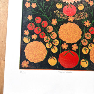 Hand Block Printed "August Garden" Reduction Print - No. 15