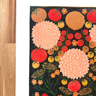 Hand Block Printed "August Garden" Reduction Print - No. 15