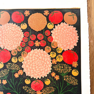 Hand Block Printed "August Garden" Reduction Print - No. 15