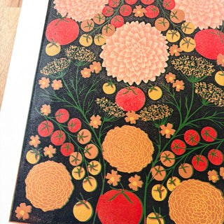 Hand Block Printed "August Garden" Reduction Print - No. 15