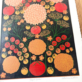 Hand Block Printed "August Garden" Reduction Print - No. 15