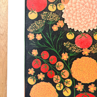 Hand Block Printed "August Garden" Reduction Print - No. 15