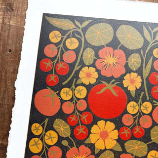 Hand Block Printed "Tomatoes" Reduction Print - No. 9