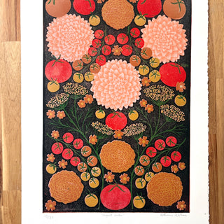 Hand Block Printed "August Garden" Reduction Print - No. 17