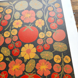 Hand Block Printed "Tomatoes" Reduction Print - No. 9
