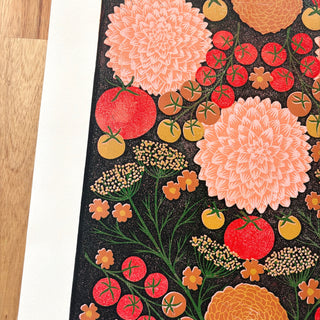 Hand Block Printed "August Garden" Reduction Print - No. 17