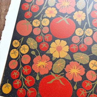 Hand Block Printed "Tomatoes" Reduction Print - No. 9