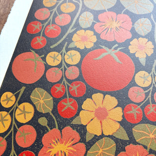 Hand Block Printed "Tomatoes" Reduction Print - No. 9